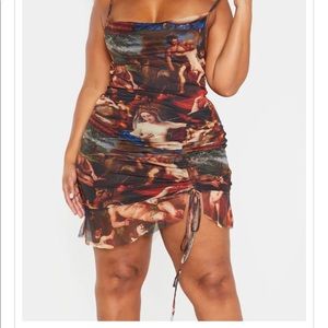 Plus size Renaissance printed ruched dress